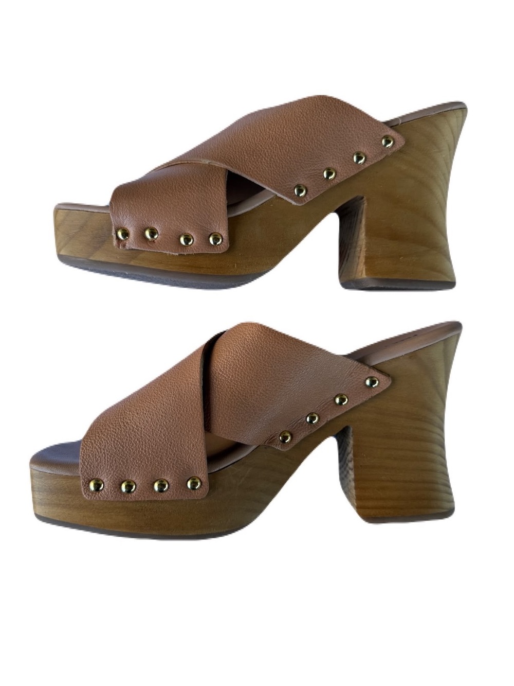Free People Cognac Crisscross Leather Platform Mules - Picture 2 of 5